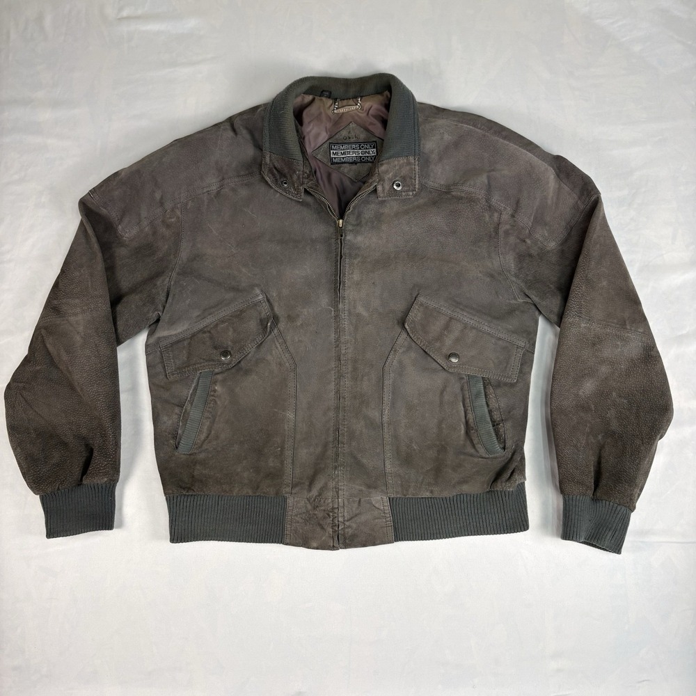 Vintage 80's Members Only Suede Leather Bomber Jacket Men's Size 42 Korea Made